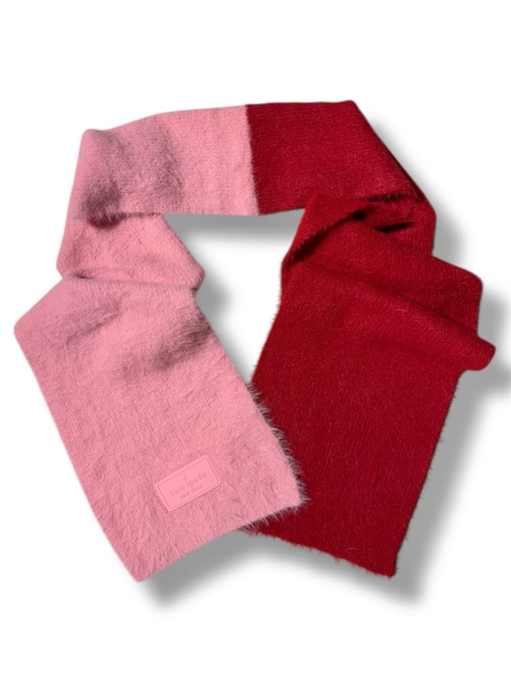 Kate Spade Fuzzy Color Block Winter Scarf Barbie Pink / Red Valentines OS